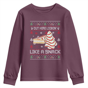Debbies Christmas Tree Cake Youth Sweatshirt Out Here Lookin Like A Snack TS10 Maroon Print Your Wear