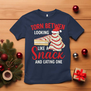 Torn Between Looking Like A Snack Or Eating One Christmas T Shirt Debbies Tree Cake TS10 Navy Print Your Wear