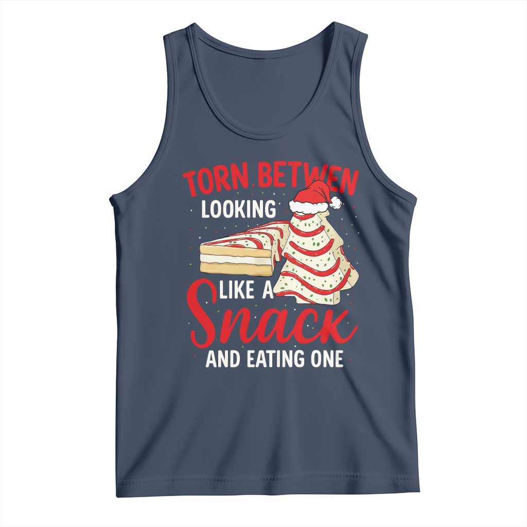 Torn Between Looking Like A Snack Or Eating One Christmas Tank Top Debbies Tree Cake TS10 Navy Print Your Wear