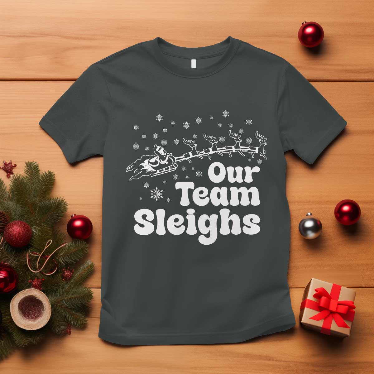 Our Team Sleighs Christmas Matching Group T Shirt Office Team TS10 Dark Heather Print Your Wear