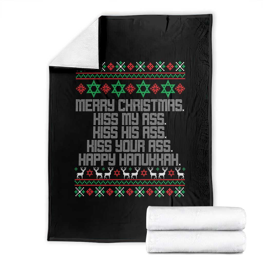 Merry Christmas Kiss My Ass Happy Hanukkah Throw Blanket TS10 Black Print Your Wear