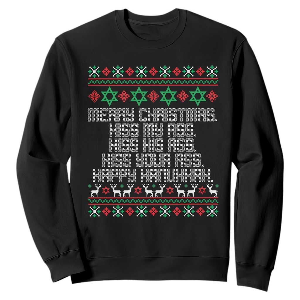 Merry Christmas Kiss My Ass Happy Hanukkah Sweatshirt TS10 Black Print Your Wear