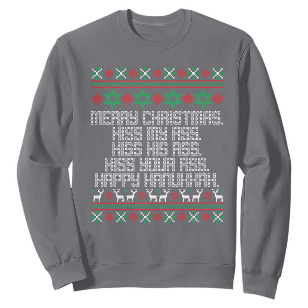 Merry Christmas Kiss My Ass Happy Hanukkah Sweatshirt TS10 Charcoal Print Your Wear