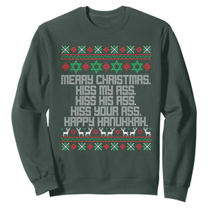 Merry Christmas Kiss My Ass Happy Hanukkah Sweatshirt TS10 Dark Forest Green Print Your Wear