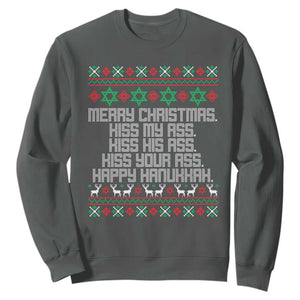 Merry Christmas Kiss My Ass Happy Hanukkah Sweatshirt TS10 Dark Heather Print Your Wear