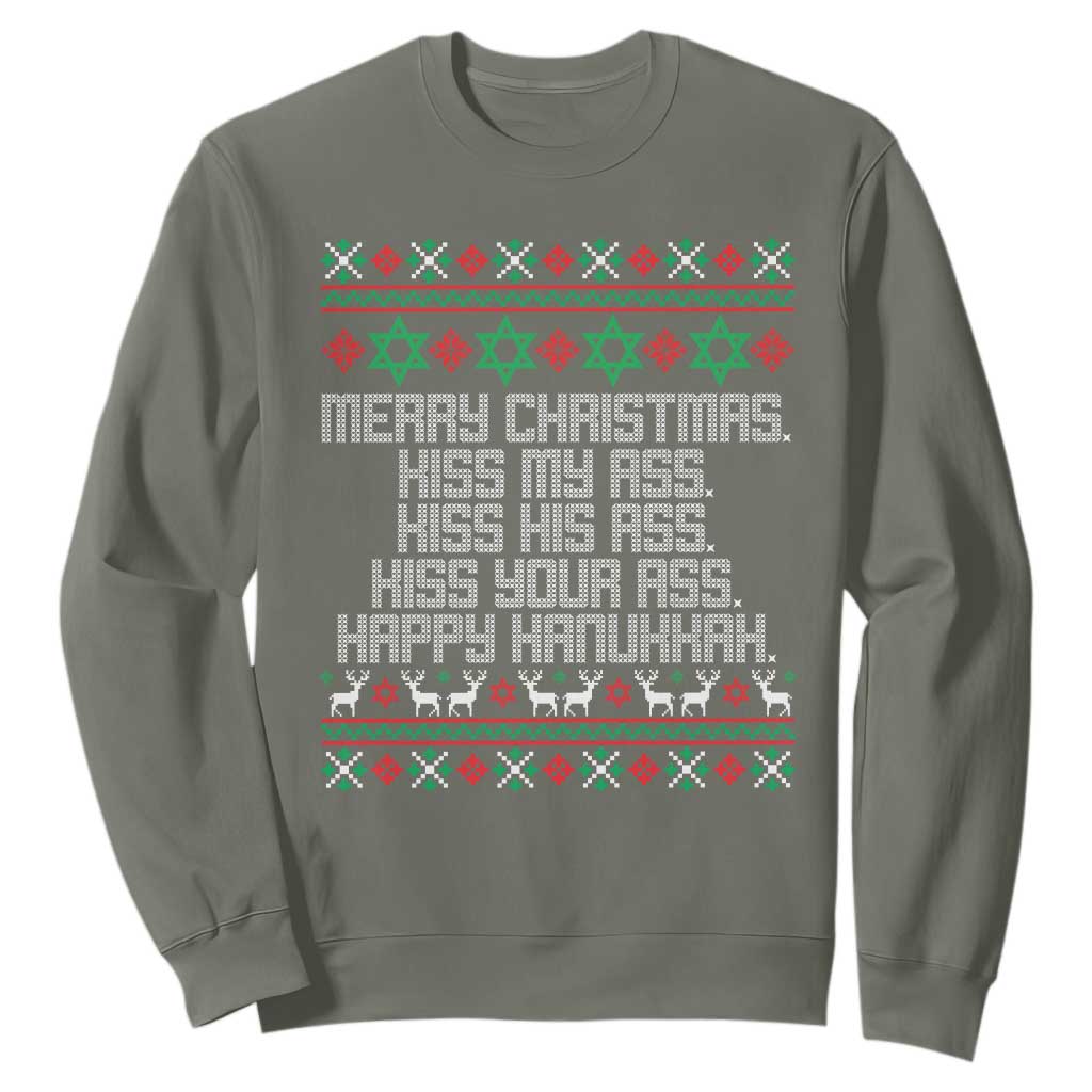 Merry Christmas Kiss My Ass Happy Hanukkah Sweatshirt TS10 Military Green Print Your Wear