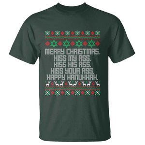 Merry Christmas Kiss My Ass Happy Hanukkah T Shirt TS10 Dark Forest Green Print Your Wear