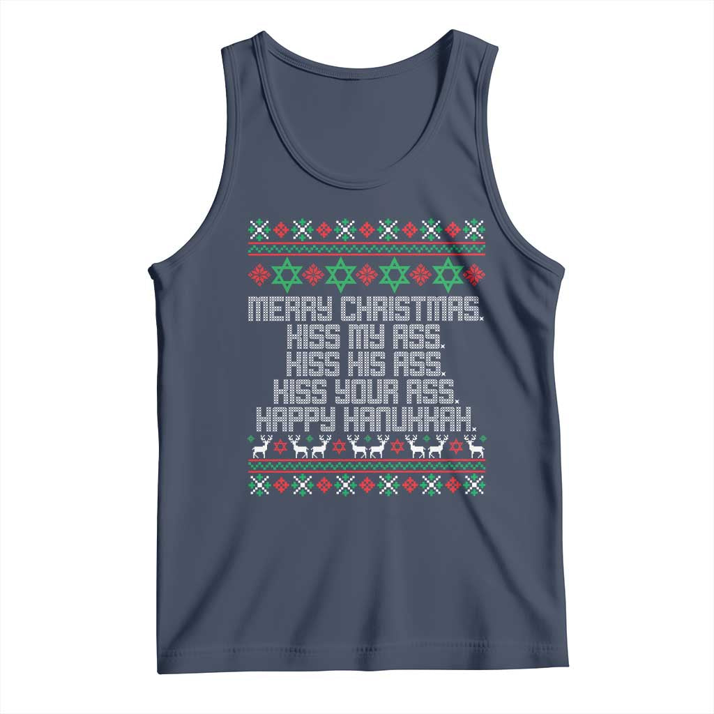 Merry Christmas Kiss My Ass Happy Hanukkah Tank Top TS10 Navy Print Your Wear