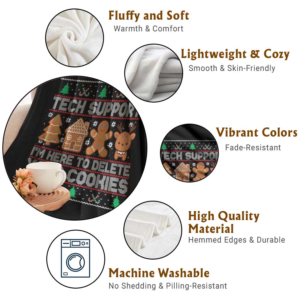 Funny Christmas Tech Support Throw Blanket Computer Programmer Gift Here To Delete Cookies Ugly Xmas TS10 Print Your Wear