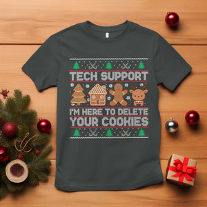 Funny Christmas Tech Support T Shirt Computer Programmer Gift Here To Delete Cookies Ugly Xmas TS10 Dark Heather Print Your Wear