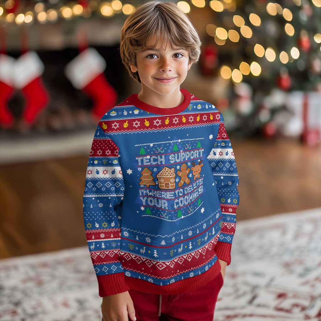 Funny Christmas Tech Support Hanukkah Ugly Sweater Computer Programmer Gift Here To Delete Cookies Ugly Xmas TS10 Blue Red Print Your Wear
