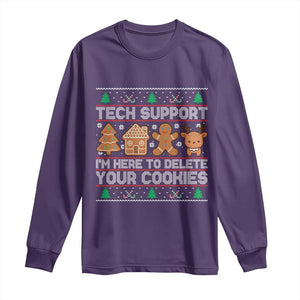 Funny Christmas Tech Support Long Sleeve Shirt Computer Programmer Gift Here To Delete Cookies Ugly Xmas TS10 Purple Print Your Wear
