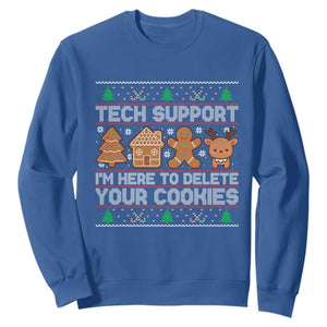 Funny Christmas Tech Support Sweatshirt Computer Programmer Gift Here To Delete Cookies Ugly Xmas TS10 Royal Blue Print Your Wear