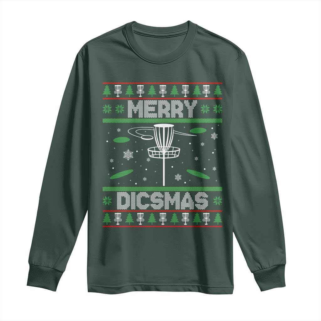 Disc Golf Christmas Long Sleeve Shirt Merry Discmas Ugly Xmas TS10 Dark Forest Green Print Your Wear