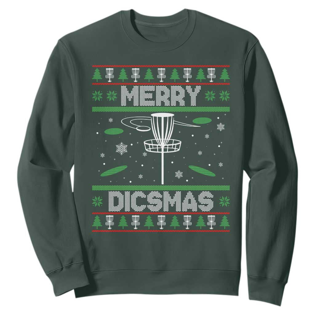 Disc Golf Christmas Sweatshirt Merry Discmas Ugly Xmas TS10 Dark Forest Green Print Your Wear