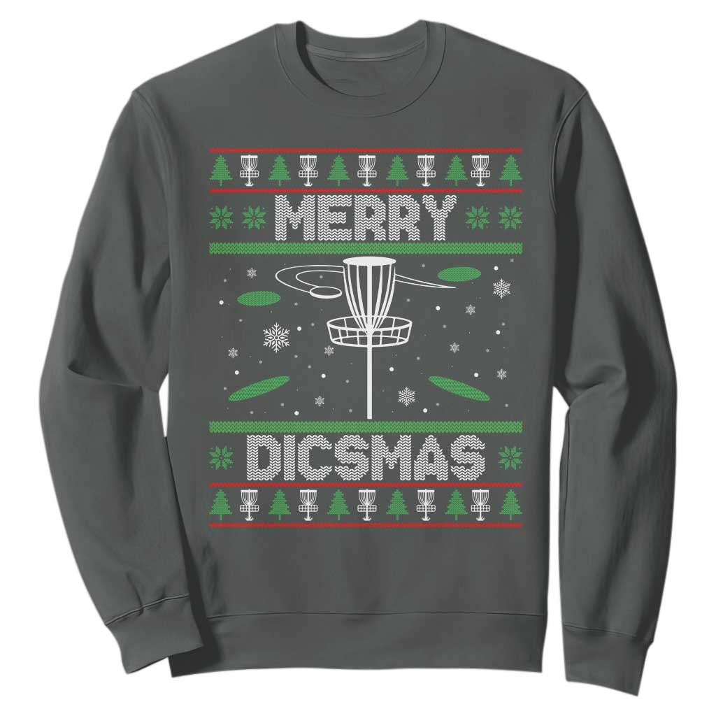 Disc Golf Christmas Sweatshirt Merry Discmas Ugly Xmas TS10 Dark Heather Print Your Wear