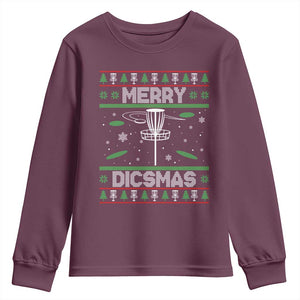 Disc Golf Christmas Youth Sweatshirt Merry Discmas Ugly Xmas TS10 Maroon Print Your Wear