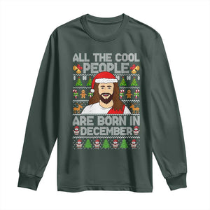 Funny Jesus Christmas December Birthday Long Sleeve Shirt Ugly Xmas TS10 Dark Forest Green Print Your Wear