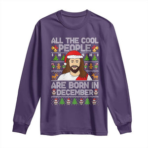 Funny Jesus Christmas December Birthday Long Sleeve Shirt Ugly Xmas TS10 Purple Print Your Wear