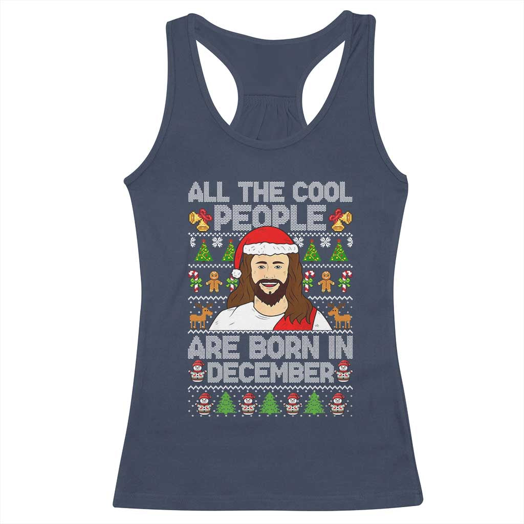 Funny Jesus Christmas December Birthday Racerback Tank Top Ugly Xmas TS10 Navy Print Your Wear