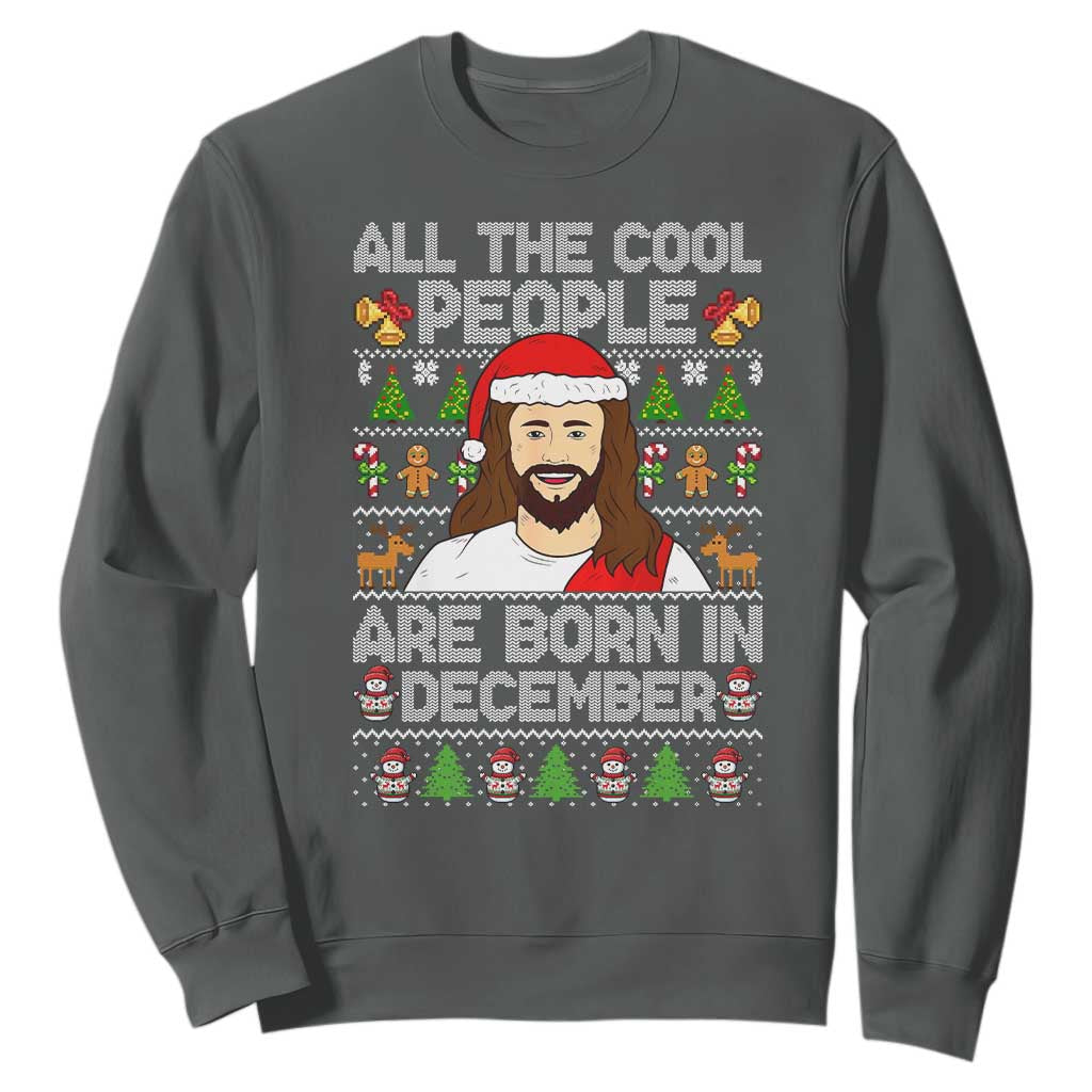 Funny Jesus Christmas December Birthday Sweatshirt Ugly Xmas TS10 Dark Heather Print Your Wear