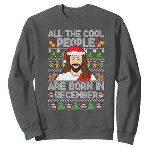 Funny Jesus Christmas December Birthday Sweatshirt Ugly Xmas TS10 Dark Heather Print Your Wear