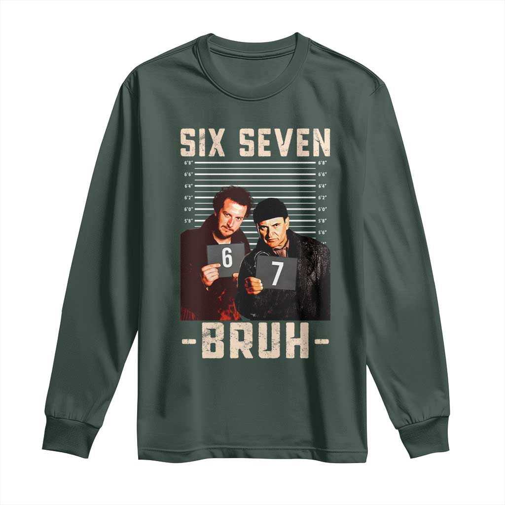 Funny 6 7 Meme Long Sleeve Shirt Retro Home Christmas Movie Alone TS10 Dark Forest Green Print Your Wear