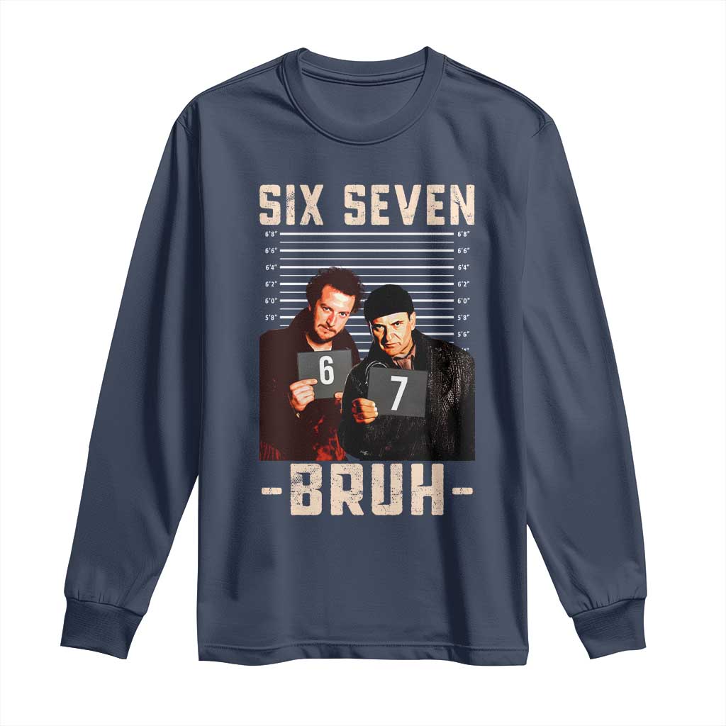 Funny 6 7 Meme Long Sleeve Shirt Retro Home Christmas Movie Alone TS10 Navy Print Your Wear