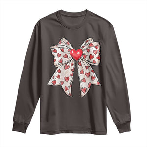 Coquette Valentine's Day Long Sleeve Shirt Heart Bow TS10 Dark Chocolate Print Your Wear