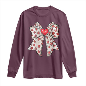 Coquette Valentine's Day Long Sleeve Shirt Heart Bow TS10 Maroon Print Your Wear