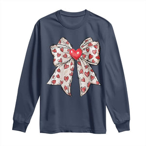 Coquette Valentine's Day Long Sleeve Shirt Heart Bow TS10 Navy Print Your Wear