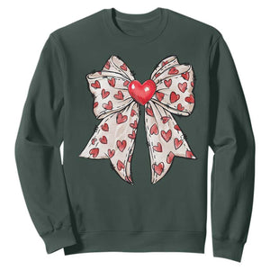 Coquette Valentine's Day Sweatshirt Heart Bow TS10 Dark Forest Green Print Your Wear