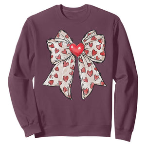 Coquette Valentine's Day Sweatshirt Heart Bow TS10 Maroon Print Your Wear