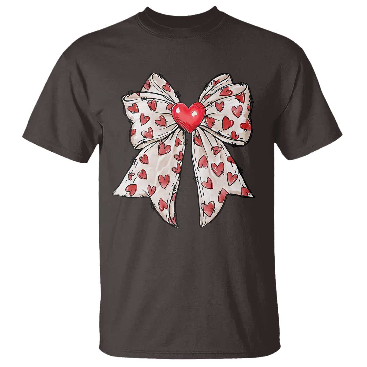 Coquette Valentine's Day T Shirt Heart Bow TS10 Dark Chocolate Print Your Wear