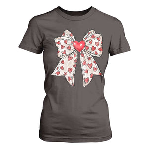 Coquette Valentine's Day T Shirt For Women Heart Bow TS10 Dark Chocolate Print Your Wear