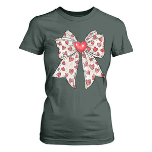 Coquette Valentine's Day T Shirt For Women Heart Bow TS10 Dark Forest Green Print Your Wear