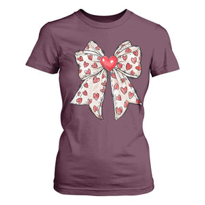 Coquette Valentine's Day T Shirt For Women Heart Bow TS10 Maroon Print Your Wear