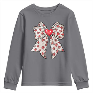 Coquette Valentine's Day Youth Sweatshirt Heart Bow TS10 Charcoal Print Your Wear