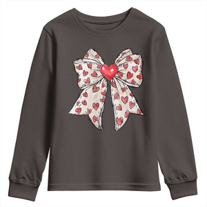 Coquette Valentine's Day Youth Sweatshirt Heart Bow TS10 Dark Chocolate Print Your Wear