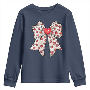 Coquette Valentine's Day Youth Sweatshirt Heart Bow TS10 Navy Print Your Wear