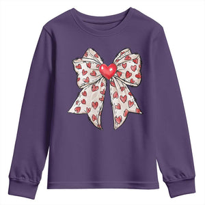 Coquette Valentine's Day Youth Sweatshirt Heart Bow TS10 Purple Print Your Wear