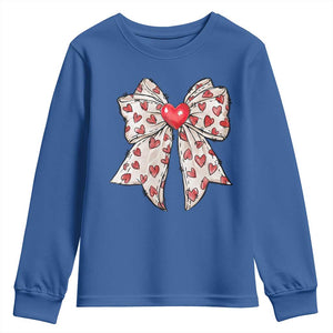 Coquette Valentine's Day Youth Sweatshirt Heart Bow TS10 Royal Blue Print Your Wear