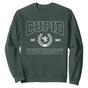 Cupid University Sweatshirt Cute Valentine's Day Funny College TS10 Dark Forest Green Print Your Wear