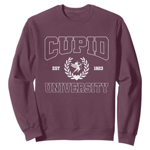 Cupid University Sweatshirt Cute Valentine's Day Funny College TS10 Maroon Print Your Wear