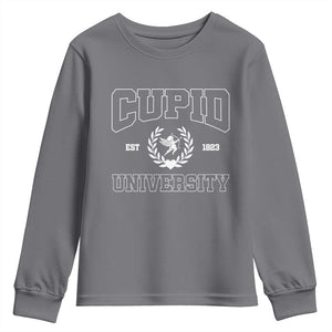 Cupid University Youth Sweatshirt Cute Valentine's Day Funny College TS10 Charcoal Print Your Wear