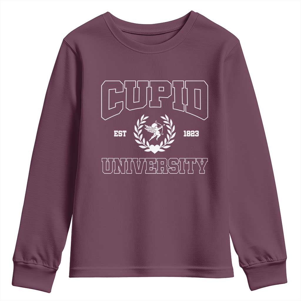 Cupid University Youth Sweatshirt Cute Valentine's Day Funny College TS10 Maroon Print Your Wear