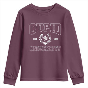 Cupid University Youth Sweatshirt Cute Valentine's Day Funny College TS10 Maroon Print Your Wear