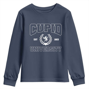 Cupid University Youth Sweatshirt Cute Valentine's Day Funny College TS10 Navy Print Your Wear