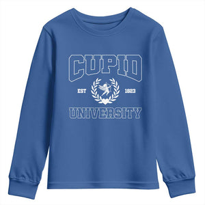 Cupid University Youth Sweatshirt Cute Valentine's Day Funny College TS10 Royal Blue Print Your Wear