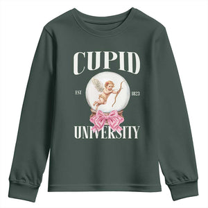 Cupid University Youth Sweatshirt Cute Valentine's Day College TS10 Dark Forest Green Print Your Wear